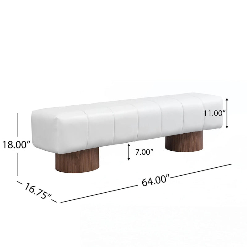 Longue banquette en similicuir PU beige avec pieds cylindriques en bois, aucun assemblage requis