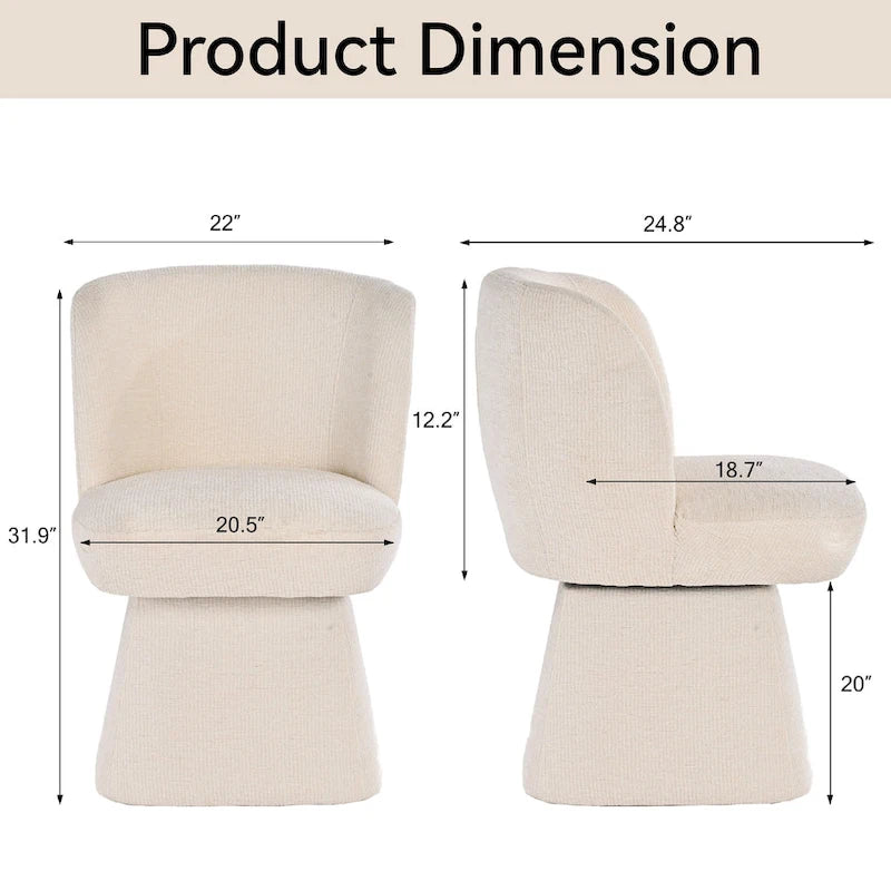 Chaise de salle à manger pivotante Boucle tapissée avec dossier semi-enclos, crème