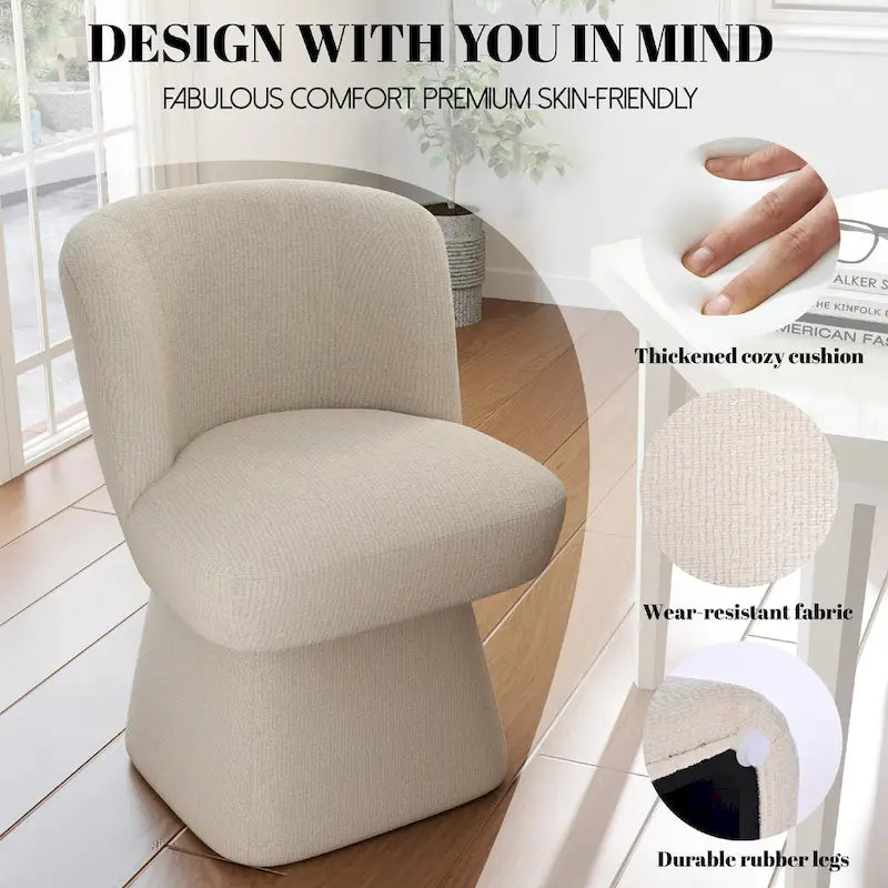 Chaise de salle à manger pivotante Boucle tapissée avec dossier semi-enclos, crème