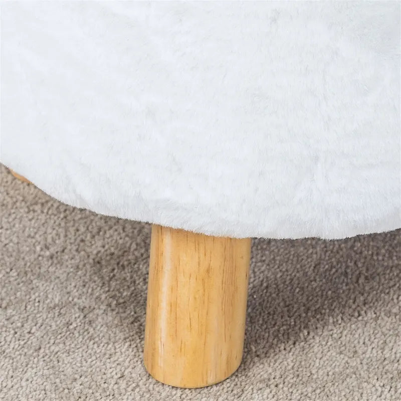 Repose-pieds ottoman rond rembourré avec pieds en bois massif blanc vert