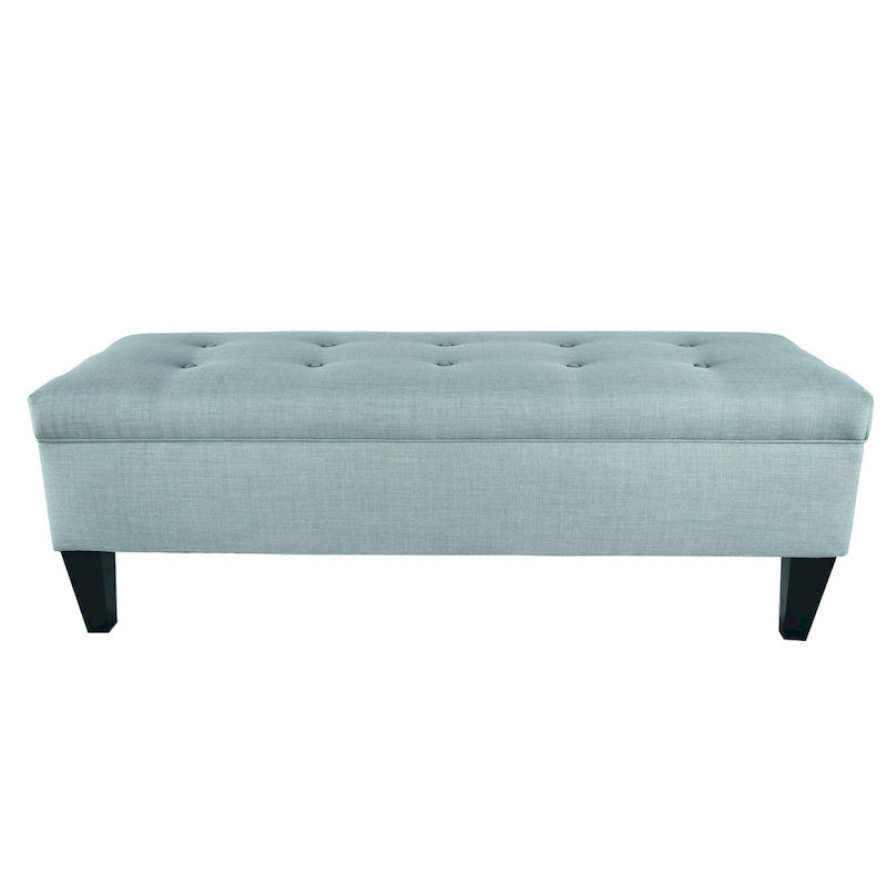 Banc de rangement ottoman capitonné, long, avec pieds fuselés, beige/gris/vert d'eau