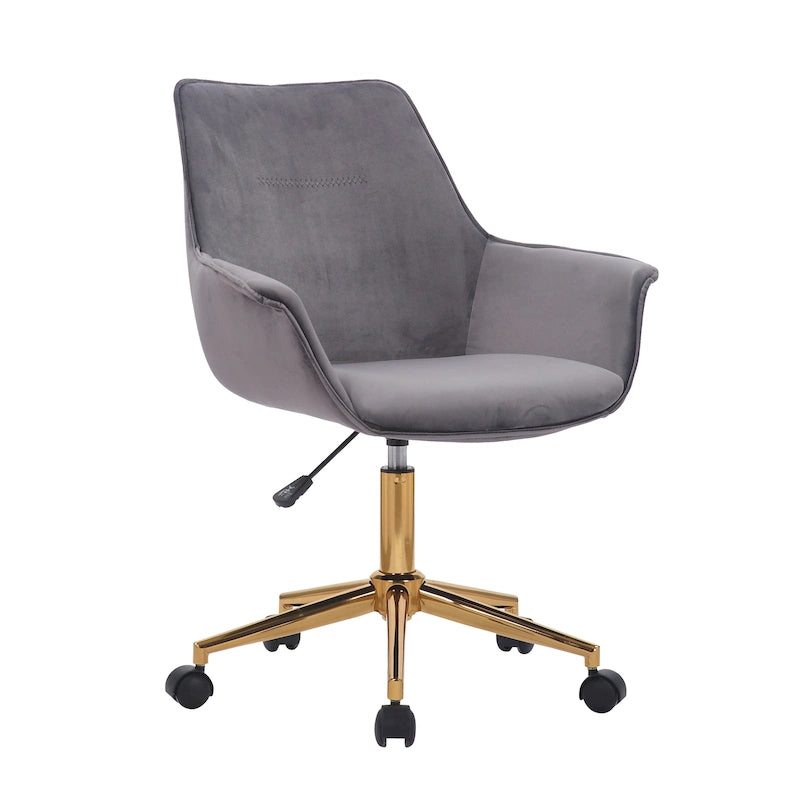 Chaise de bureau pivotante en velours avec piètement et accoudoirs dorés