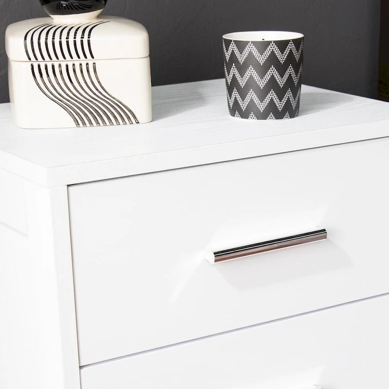 Table de chevet à 3 tiroirs Mid-Century Modern avec pieds chromés blanc noyer expresso