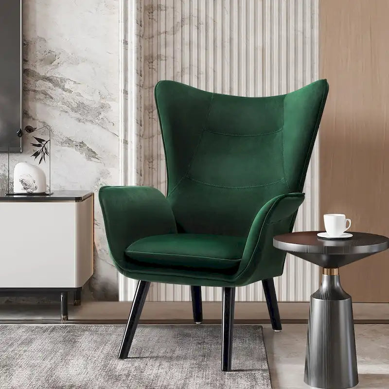 Fauteuil d'appoint à oreilles en velours et similicuir avec double accoudoir
