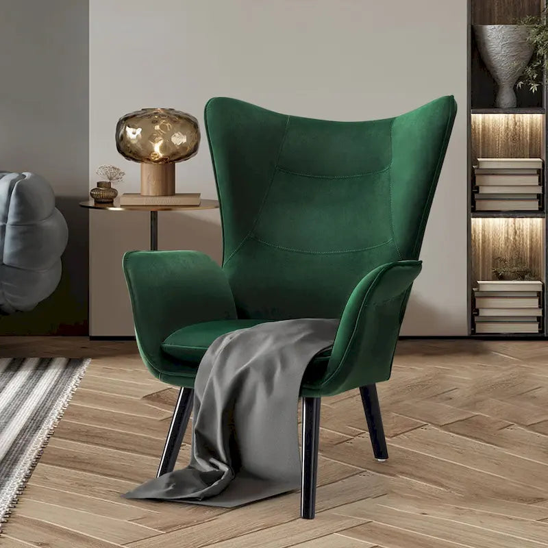 Fauteuil d'appoint à oreilles en velours et similicuir avec double accoudoir